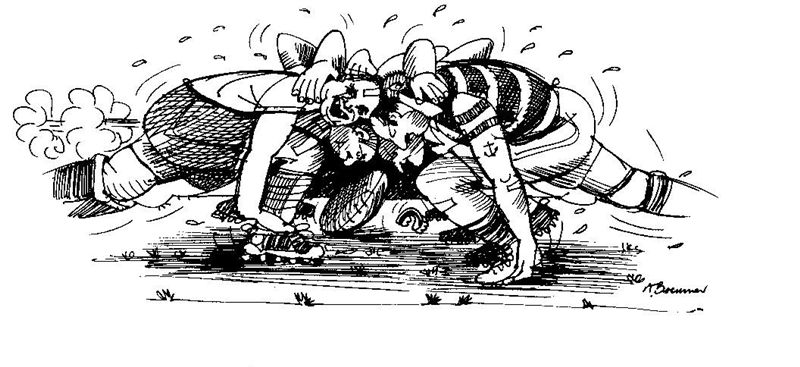 rugby pcts 04.jpg - One of a series of cartoons for Cobham rugby club by Aidan Bremner.